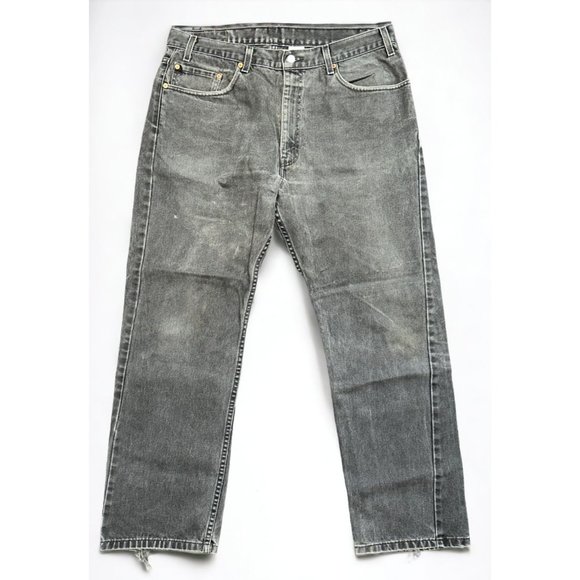 Mens Levis Black Charcoal Distressed Denim Jeans 505 Straight Leg Size 38X30